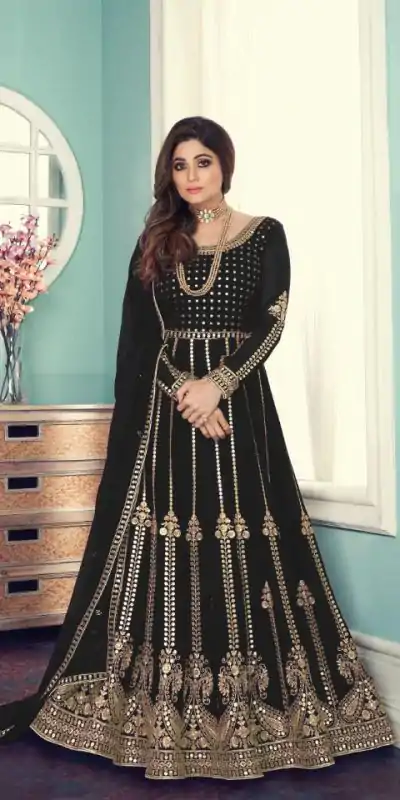 Shiny Black Color Georgette Codding Sequence Embroidery Work Anarkali Gown