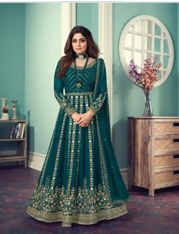 Special Green Color Georgette Codding Sequence Embroidery Work Anarkali Gown