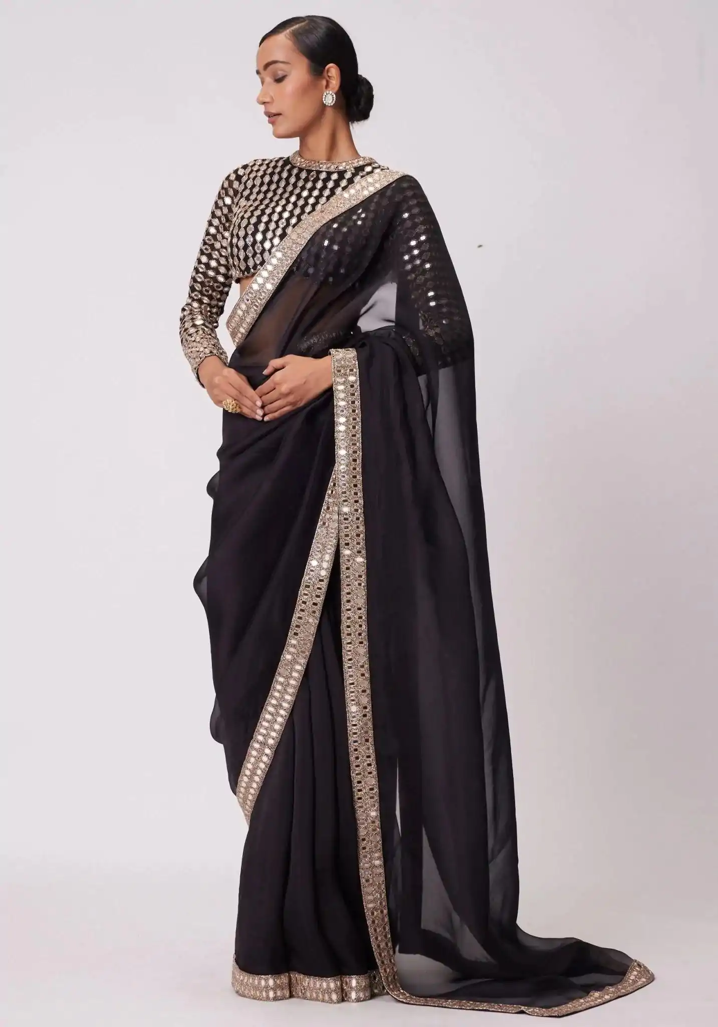 Stunning Black Color Rangoli Silk Heavy Coding Embroidery Lace In Border Saree - Image 2