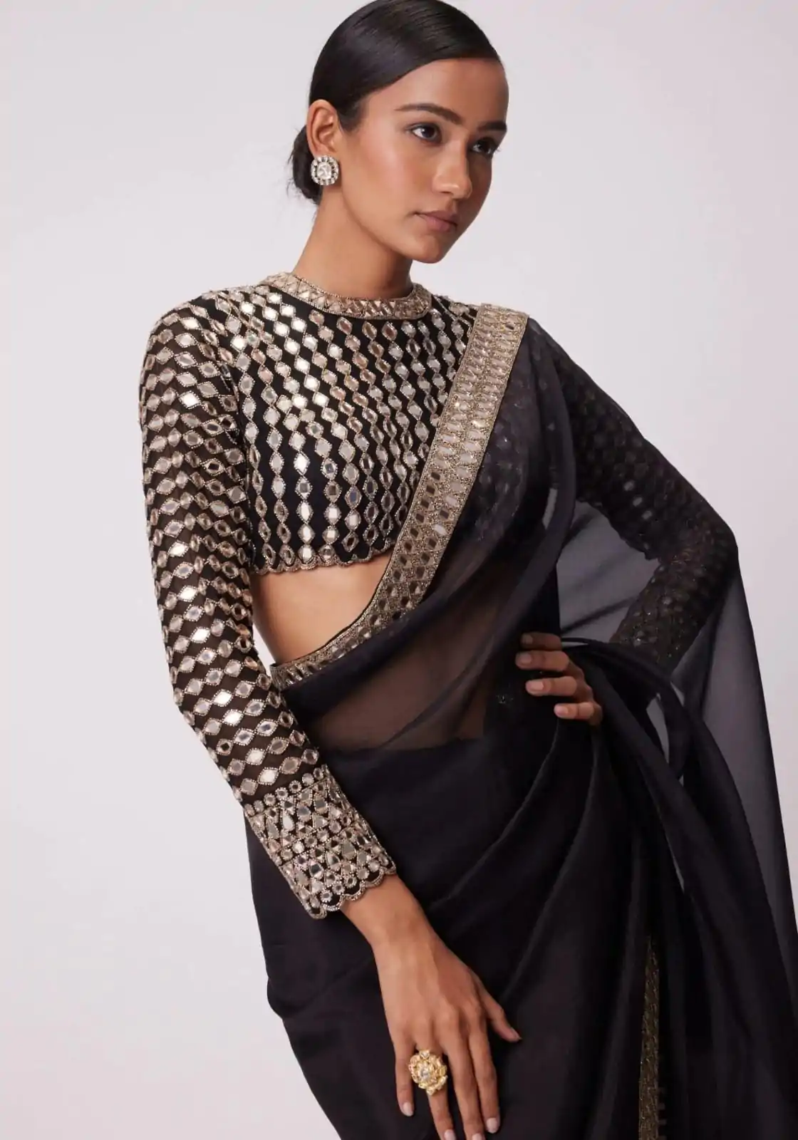 Stunning Black Color Rangoli Silk Heavy Coding Embroidery Lace In Border Saree - Image 3