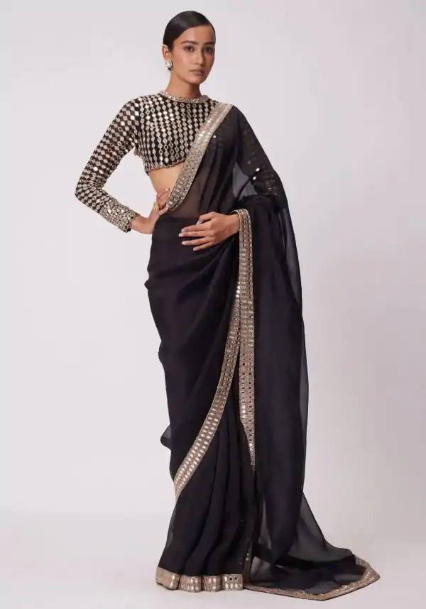 Stunning Black Color Rangoli Silk Heavy Coding Embroidery Lace In Border Saree