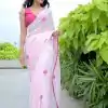 Stunning Light Pink Color Soft Georgette Silk With Embroidery Heart Design Saree