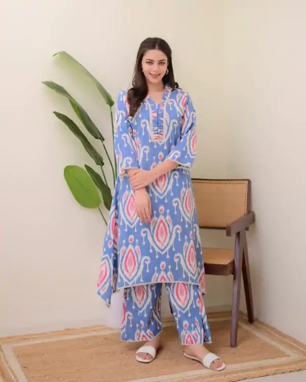 Amazing Blue Color Rayon Wood With Print Salwar Suit