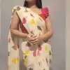 Amazing Half White Color Soft Georgette Silk Digital Print Heart Design Ready To Wear Saree