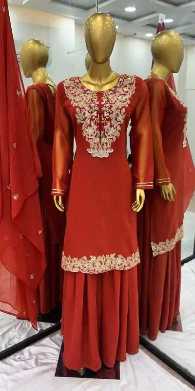 Amazing Orange Color Faux Georgette With 5mm Embroidery Sequence Work Salwar Suit