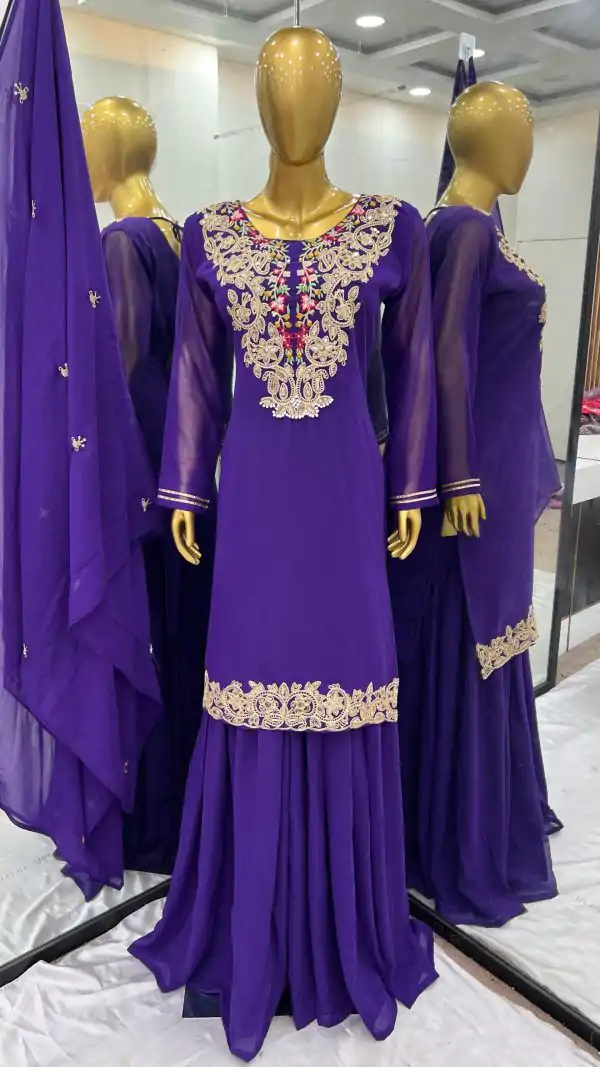 Amazing Violet Color Faux Georgette With 5mm Embroidery Sequence Work Salwar Suit