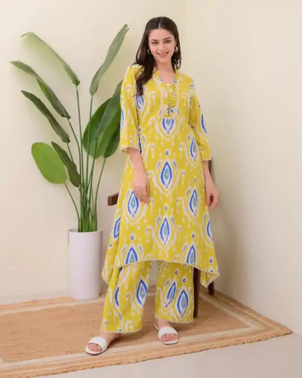 Amazing Yellow Color Rayon Wood With Print Salwar Suit