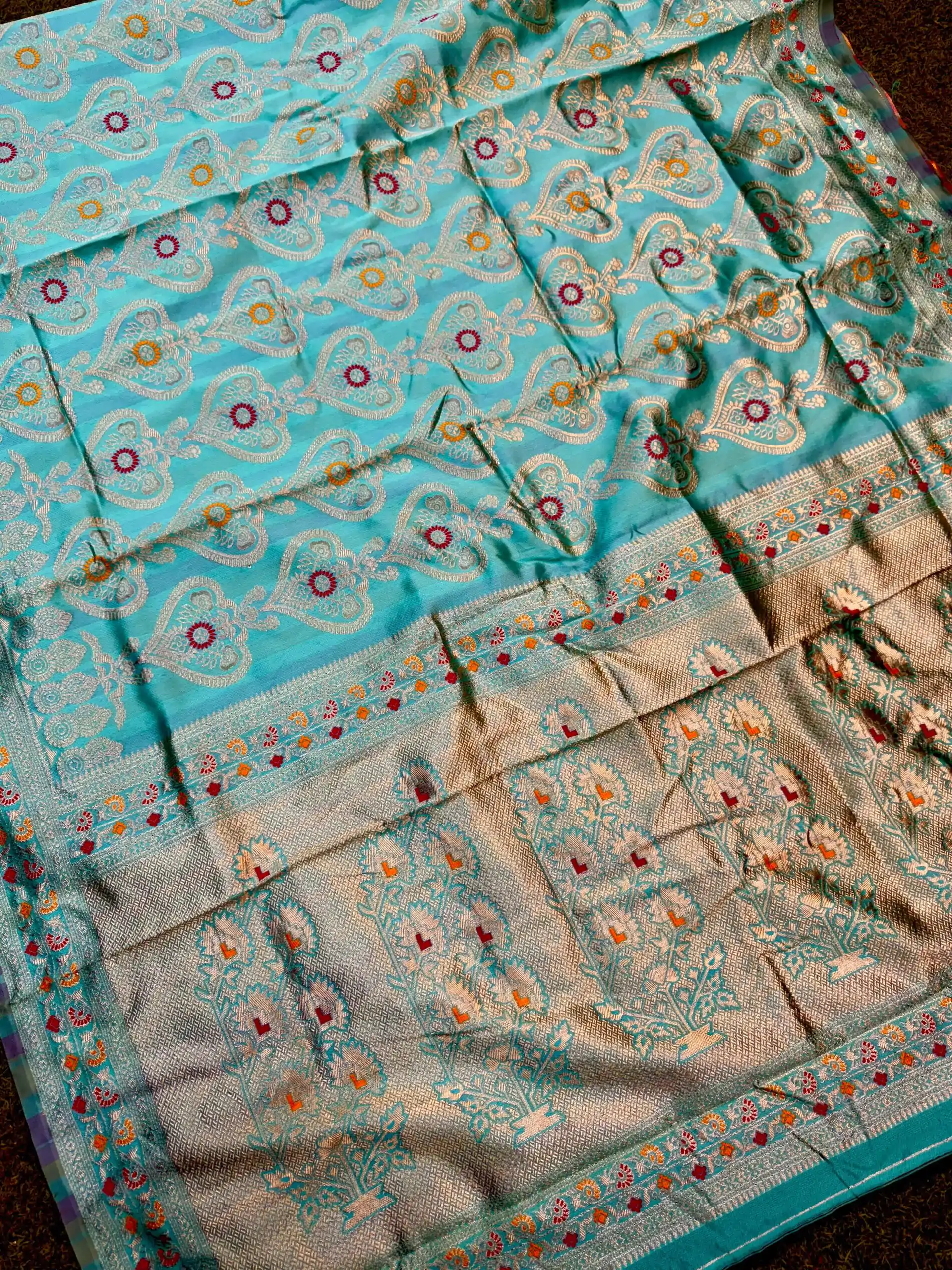 Attractive Sky Blue Color Soft Lichi Silk Kubera Pattu On All Over Saree - Image 3