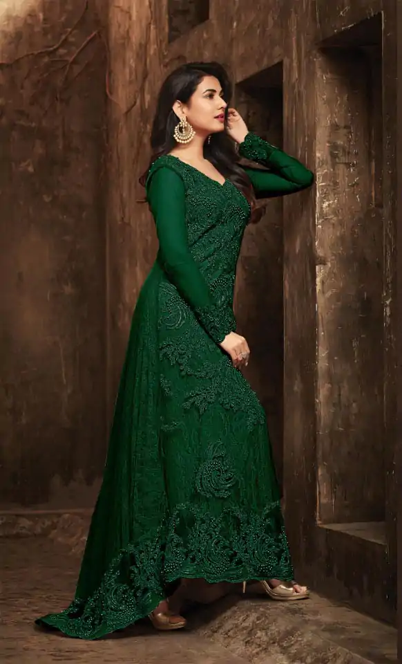 Awesome Green Color Football Net Embroidery Sequence Stone Coding Moti Work Salwar Suit