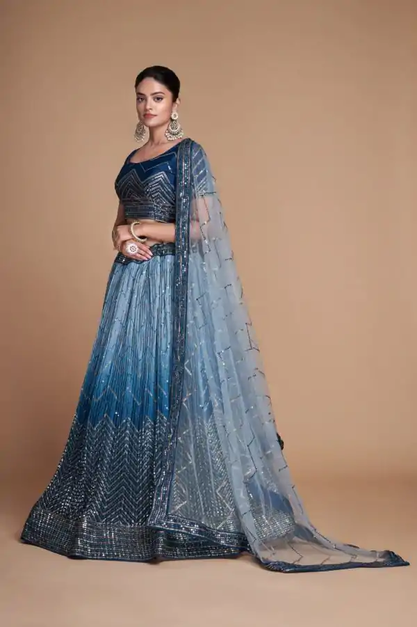Beautiful Navy Blue Color Chinon Embroidery and Sequins Lehenga Choli