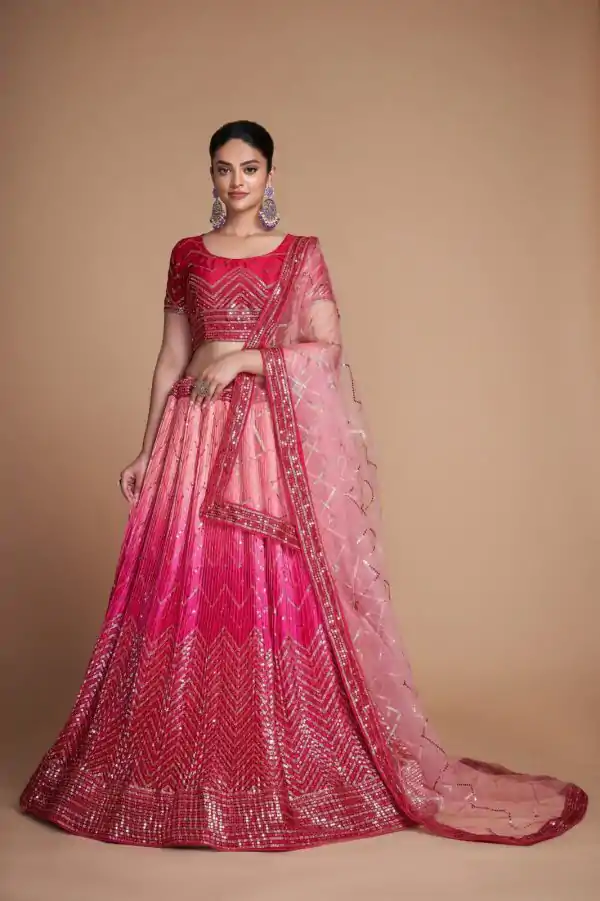 Beautiful Red Color Chinon Embroidery and Sequins Lehenga Choli