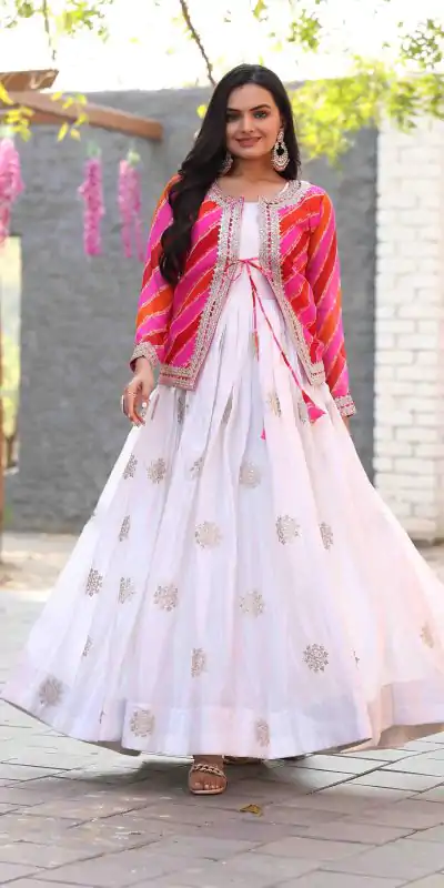 Exotic White Color Chinon Cording 3mm Sequence Embroidery Work Anarkali Gown