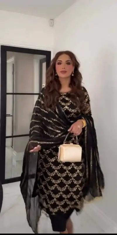 Extractive Black Color Faux Georgette With Embroidery Moti Lace Work Salwar Suit
