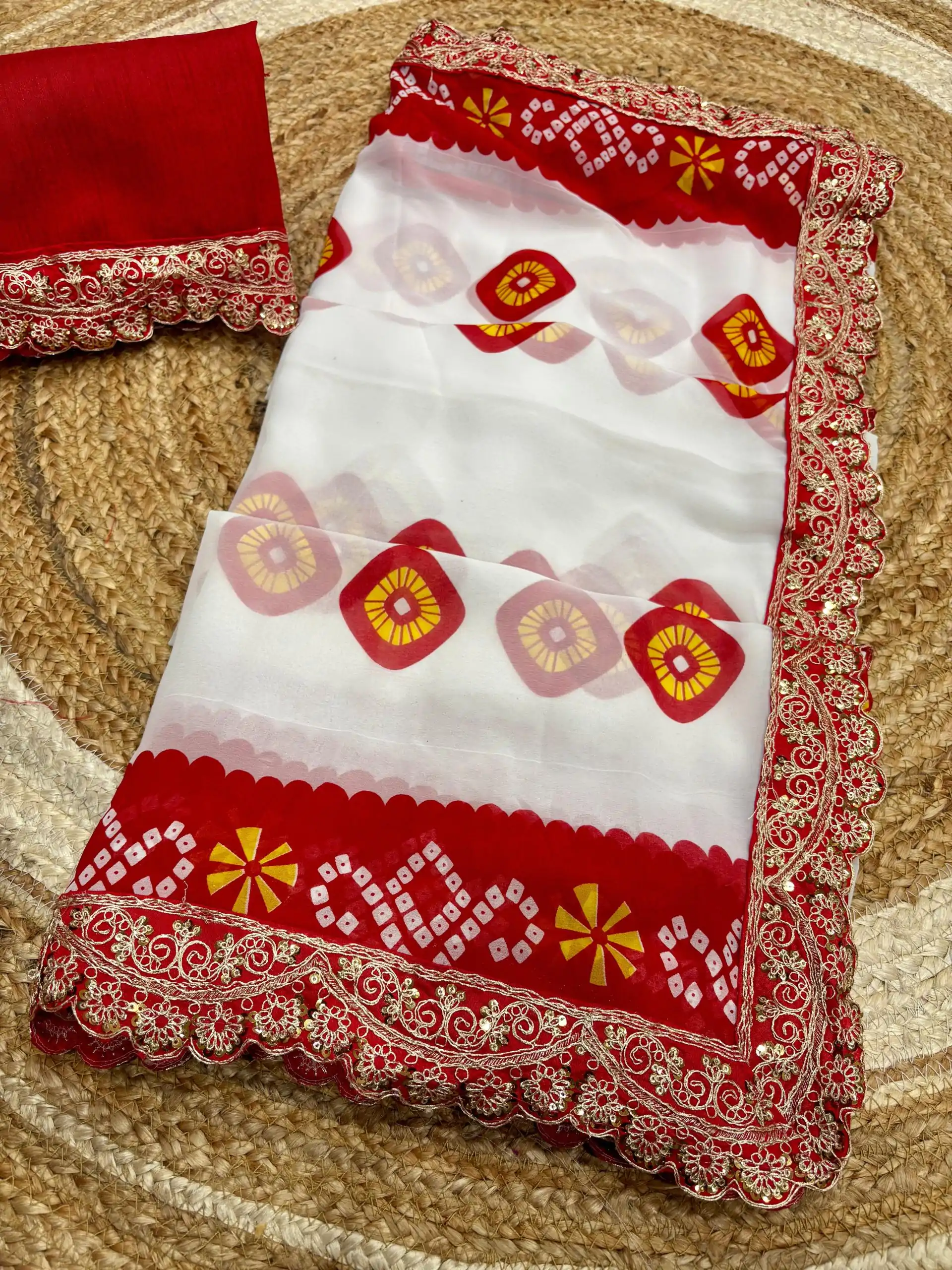 Fancy White Color Georgette Codding Sequence Cutwork Lace Border Saree - Image 3