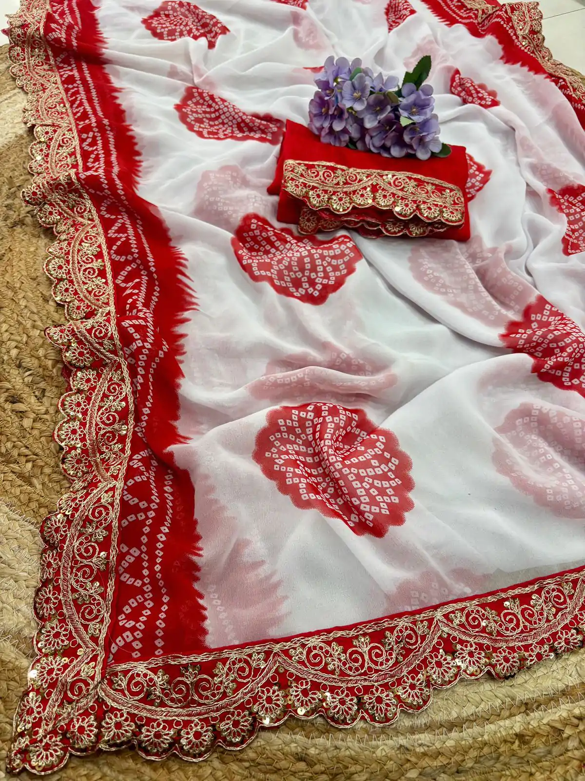 Fancy White Color Georgette Codding Sequence Cutwork Lace Border Saree - Image 4