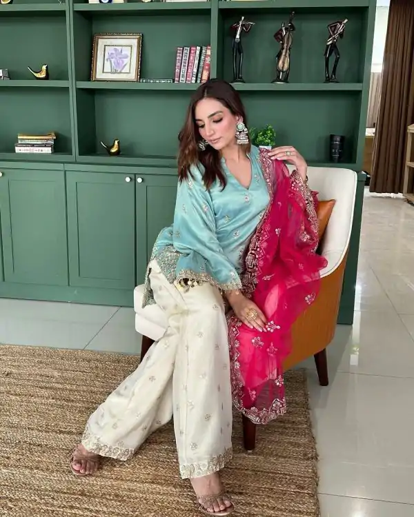 Fantastic Sky Blue Color French Crepe Embroidery Sequins Work Salwar Suit