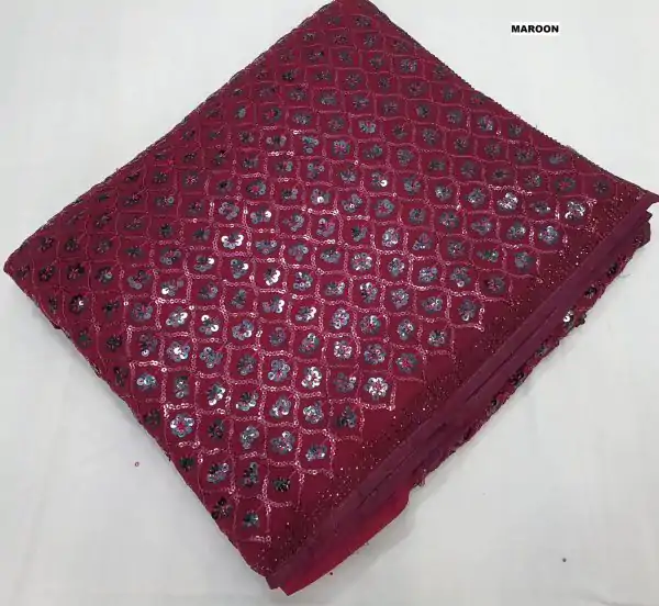 Glowing Marron Color Georgette Dual Sequins 3MM & 5MM Embroidery Sequins Work Saree