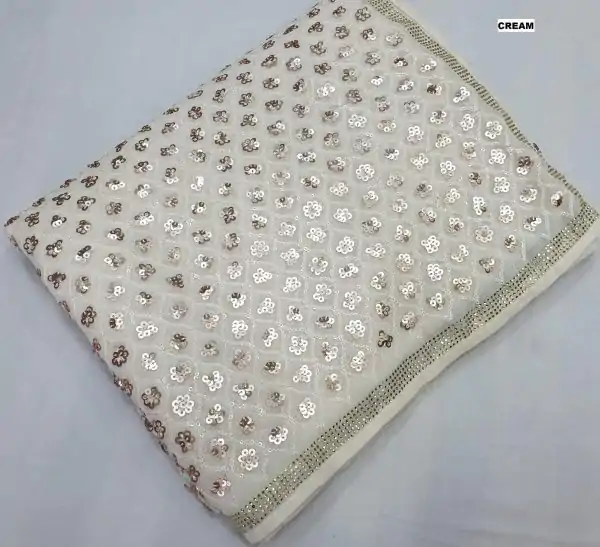 Glowing White Color Georgette Dual Sequins 3MM & 5MM Embroidery Sequins Work Saree