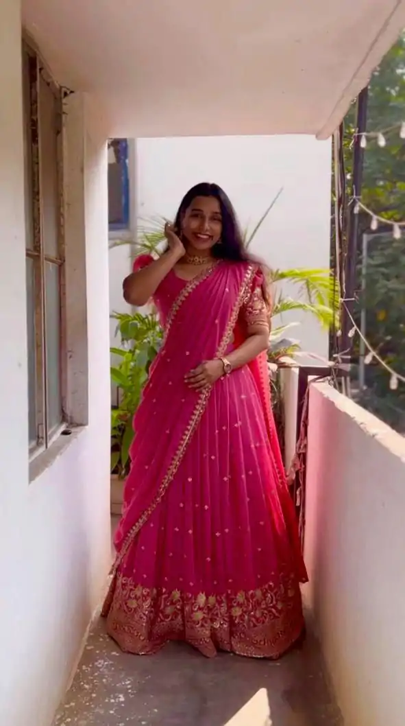 Gorgeous Red Color Georgette Embroidery And Sequins Work Lehenga Choli