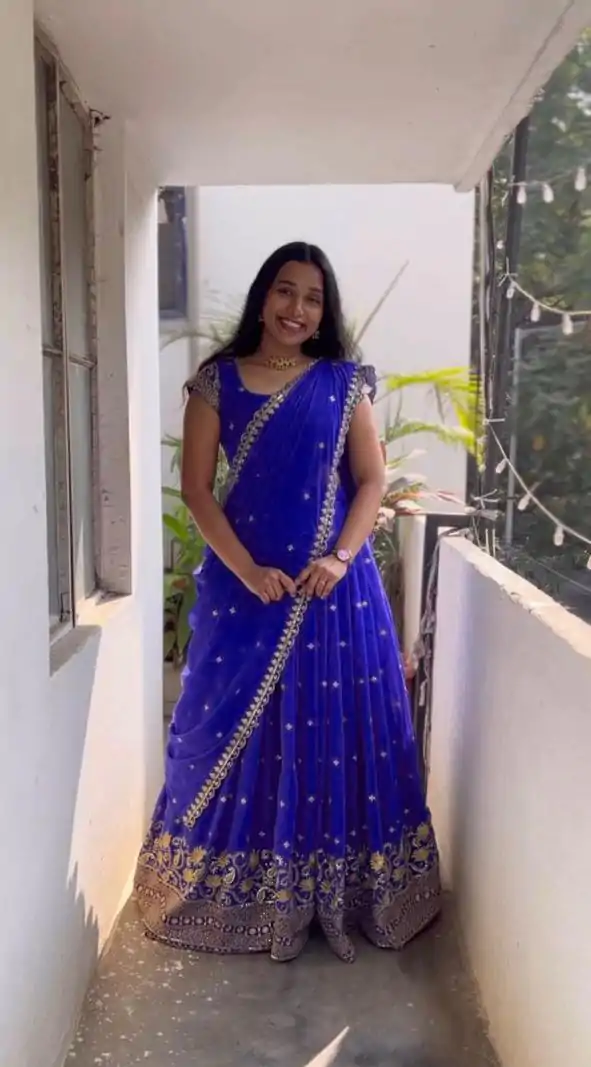 Gorgeous Royal Blue Color Georgette Embroidery And Sequins Work Lehenga Choli