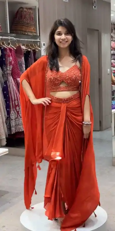 Lovely Orange Color Satin Silk Thread With Sequence Dhoti Suit