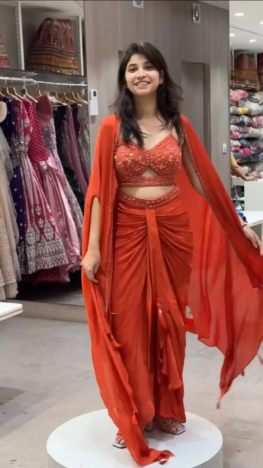 Lovely Orange Color Satin Silk Thread With Sequence Dhoti Suit - Image 2