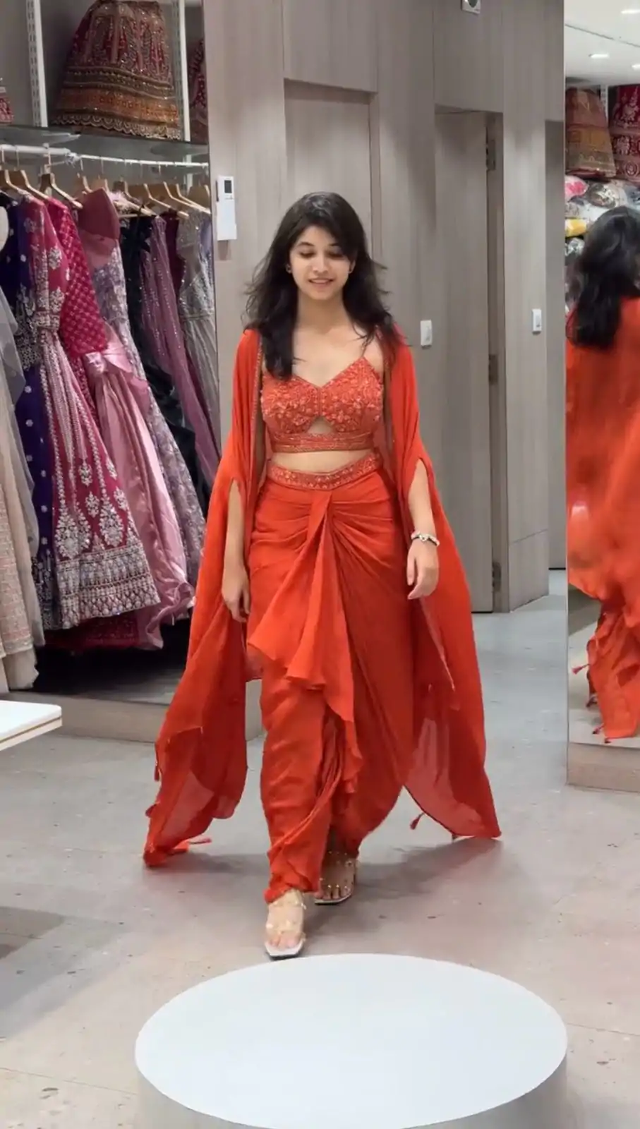 Lovely Orange Color Satin Silk Thread With Sequence Dhoti Suit - Image 3