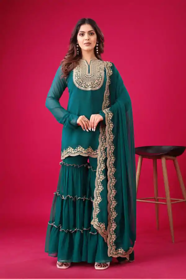 Magical Blue Color Faux Georgette Embroidery Sequence Work Salwar Suit