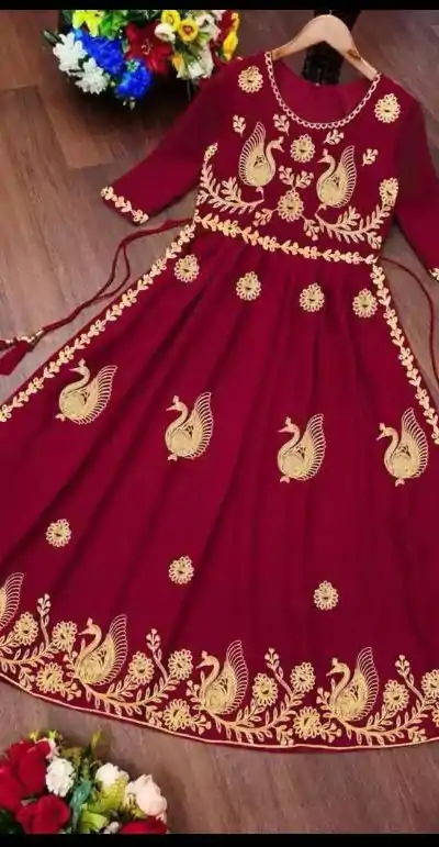 Magical Red Color Georgette With embroidery Work Style Anarkali Gown