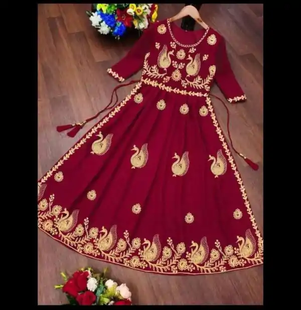 Magical Red Color Georgette With embroidery Work Style Anarkali Gown