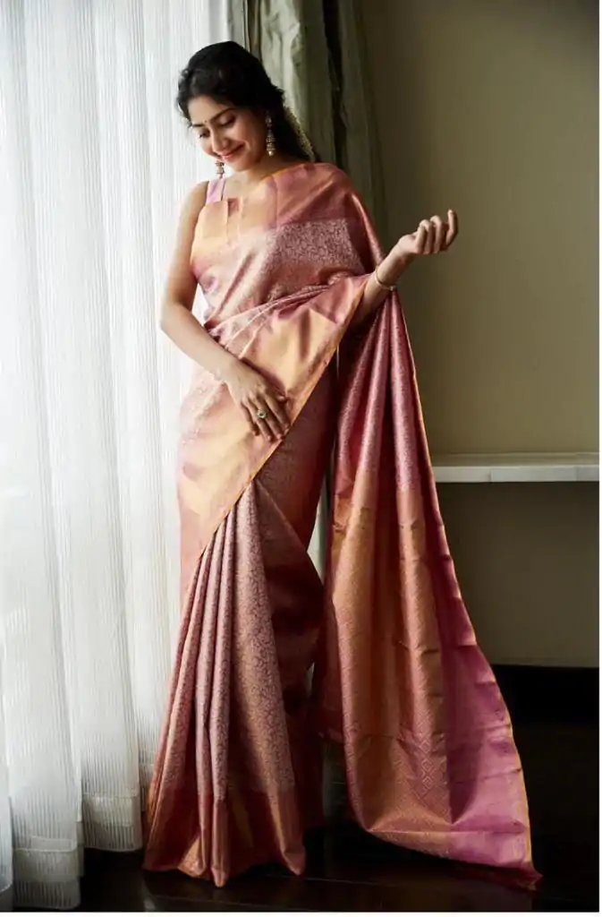 Perfect Pink Color Soft Litchi Silk Jacquard Work On All Over Saree - Image 4