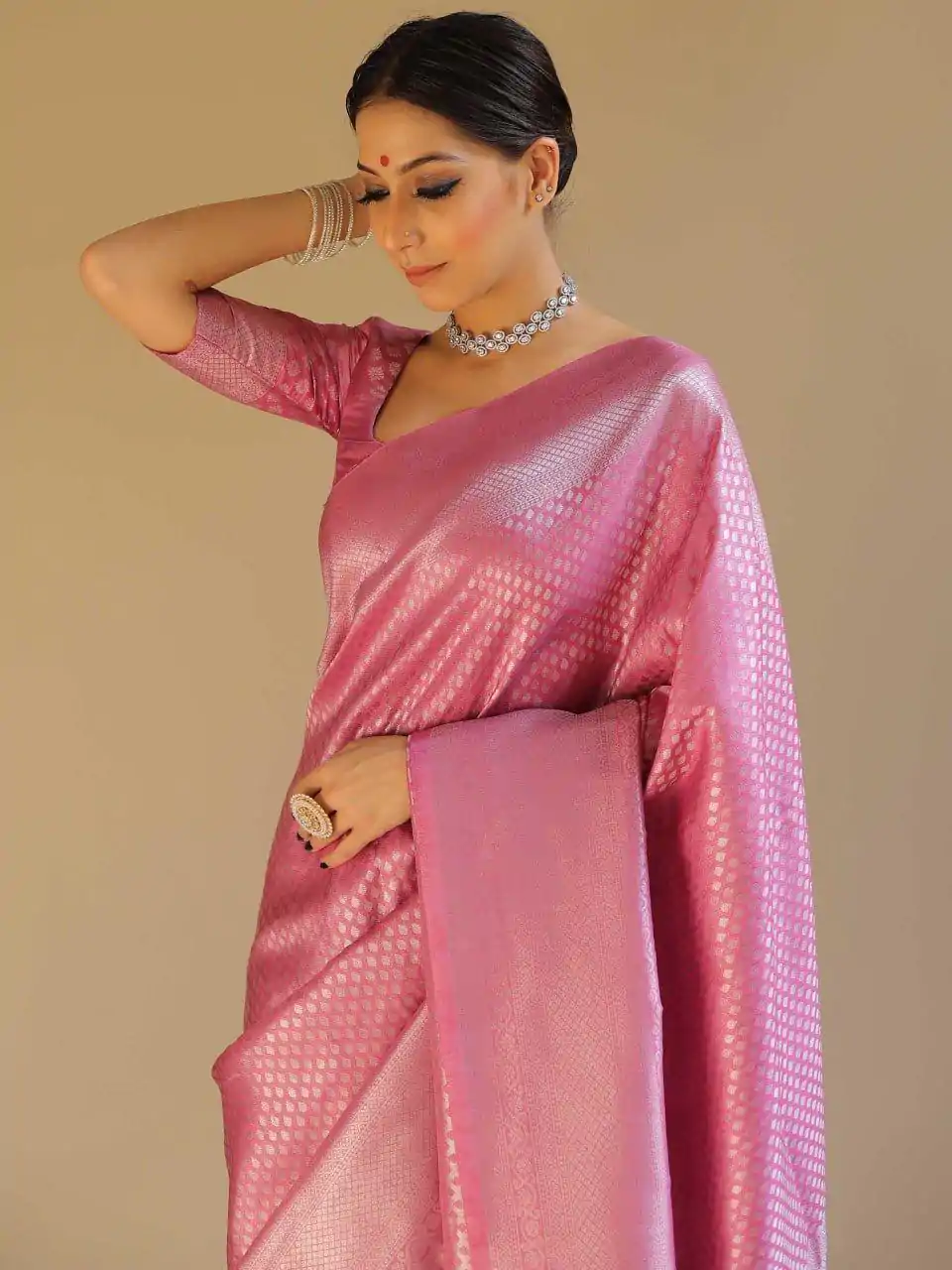Pretty Light pink Color Soft Lichi Silk Jacquard Work On All Over Saree - Image 5