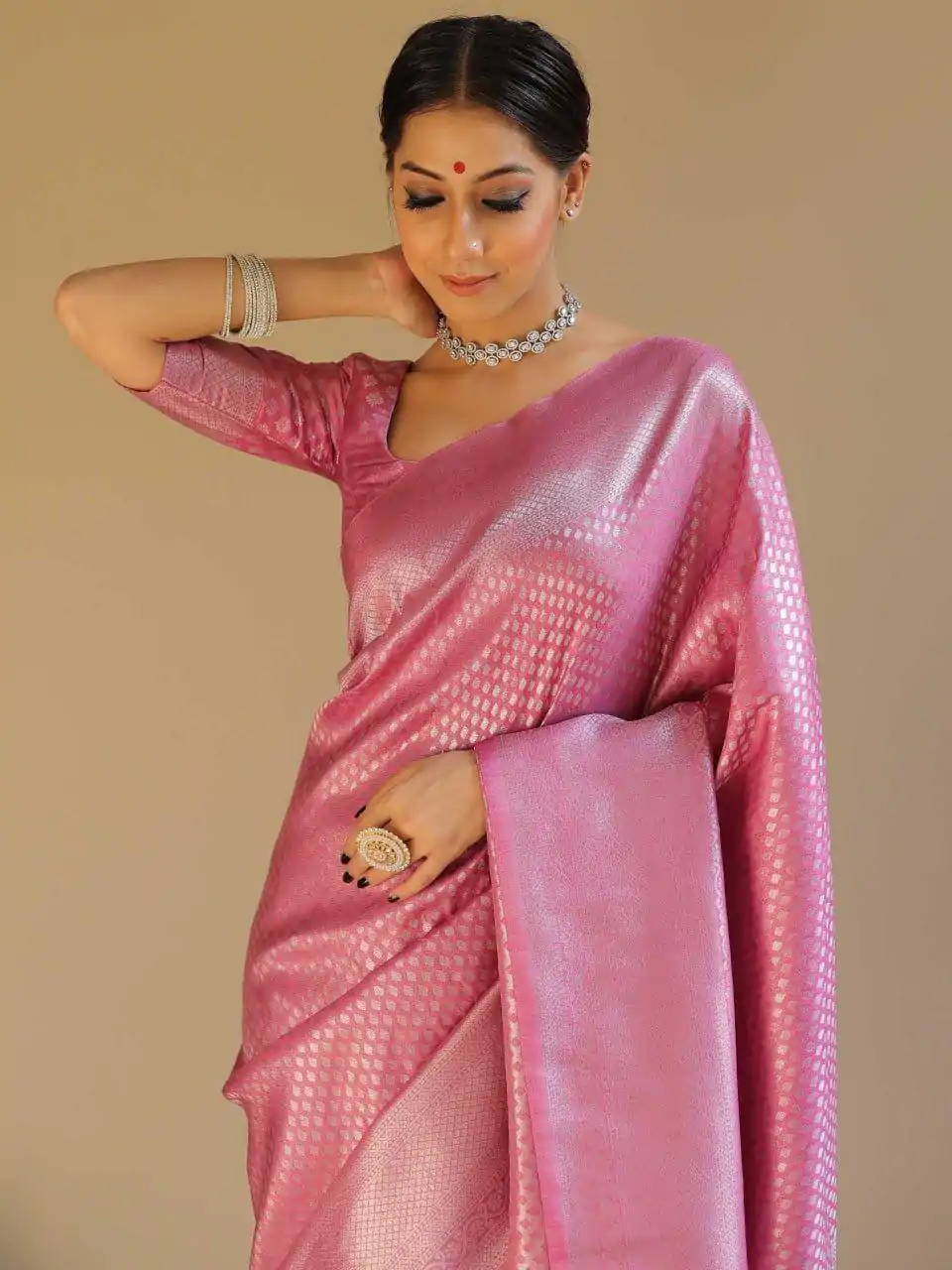 Pretty Light pink Color Soft Lichi Silk Jacquard Work On All Over Saree - Image 6