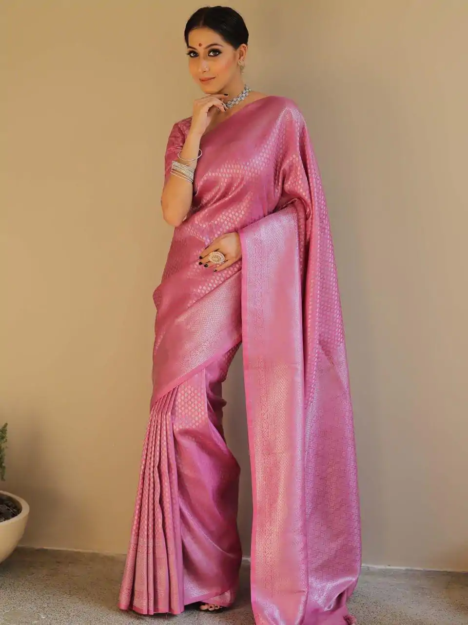 Pretty Light pink Color Soft Lichi Silk Jacquard Work On All Over Saree - Image 9