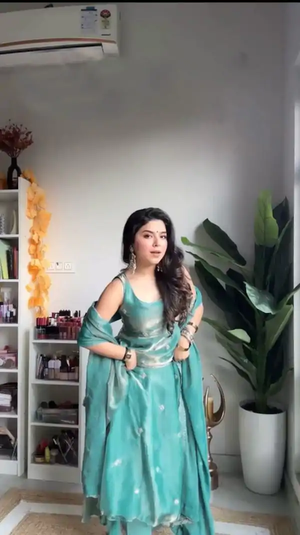 Shiny Sky Blue Color Fendi Silk Thread With Sequence Anarkali Gown