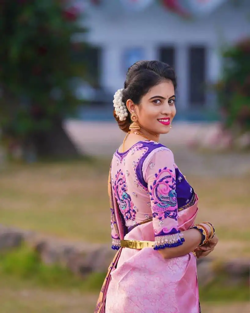 Superb Pink Color Soft Lichi Silk Jacquard Work On All Over Saree - Image 3