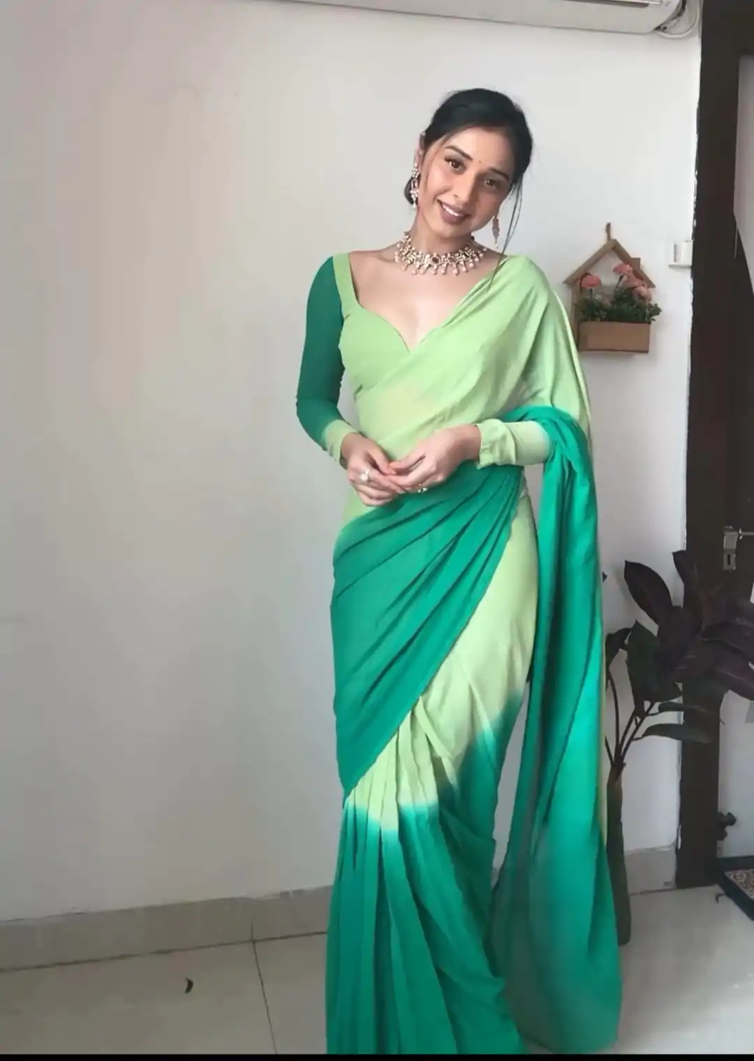 Superb Pista And Green Color Georgette Silk Multi Combination All over The Saree - Image 5