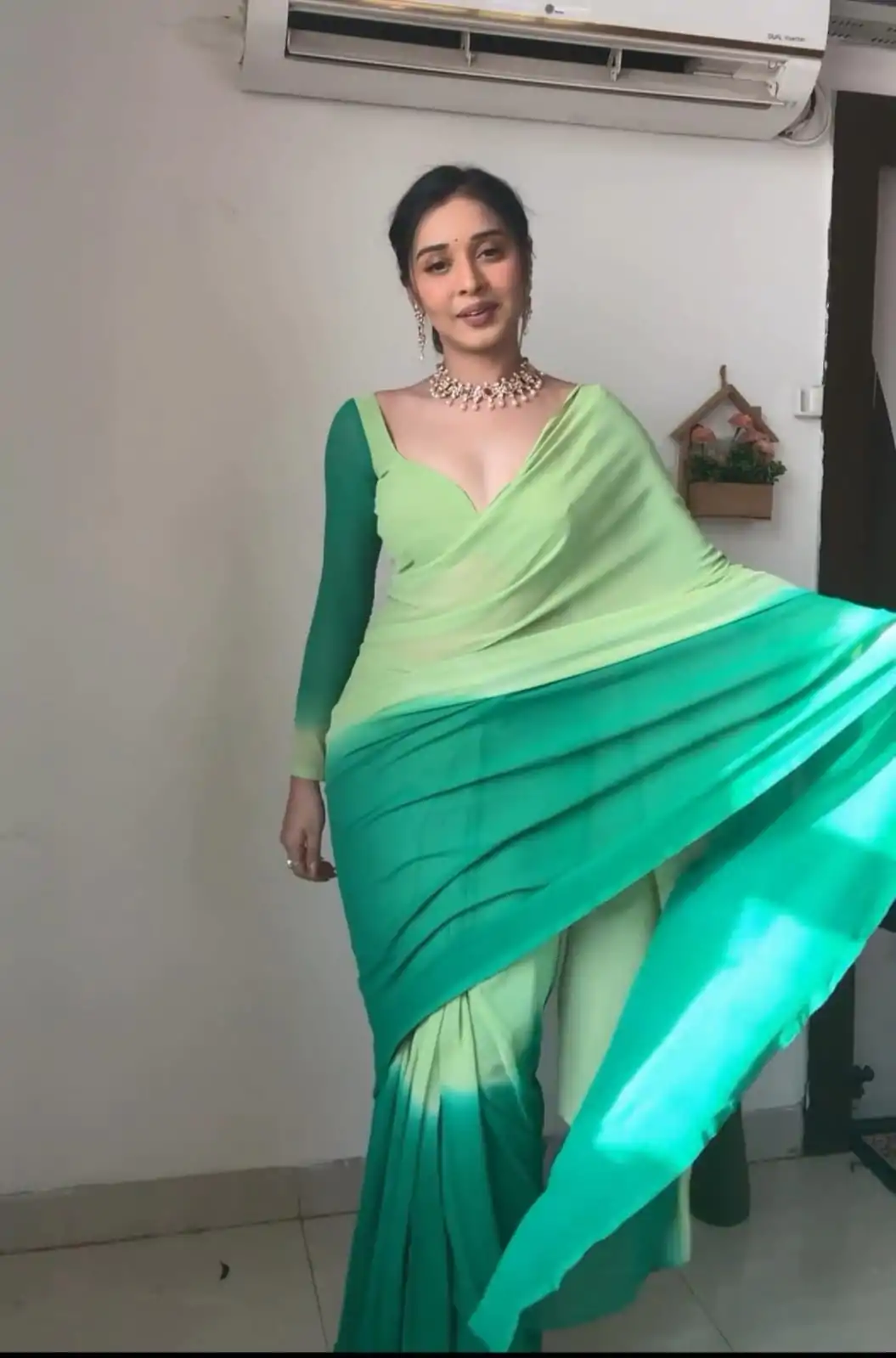 Superb Pista And Green Color Georgette Silk Multi Combination All over The Saree - Image 6