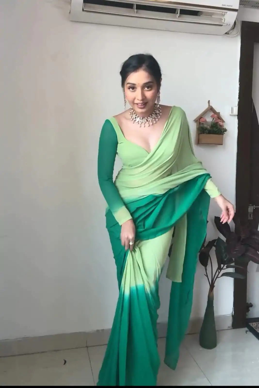 Superb Pista And Green Color Georgette Silk Multi Combination All over The Saree - Image 7