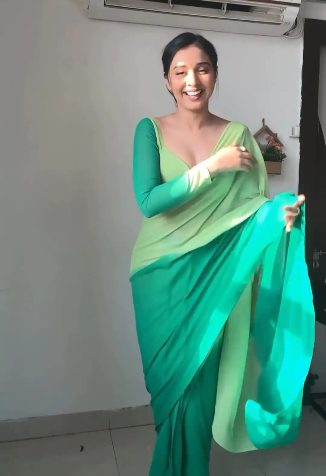 Superb Pista And Green Color Georgette Silk Multi Combination All over The Saree - Image 2