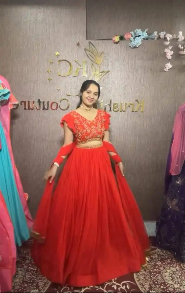 Gorgeous Red Color Fox Georgette Embroidery Thread Work With Hand Pasting Real Mirror Lehenga Choli
