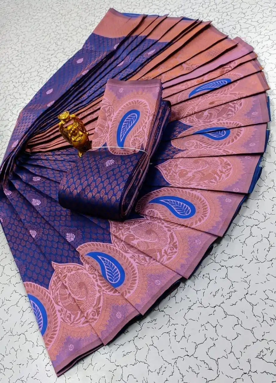 Wonderful Blue Color Soft Litchi Silk Contrast Border Weaving Design Saree