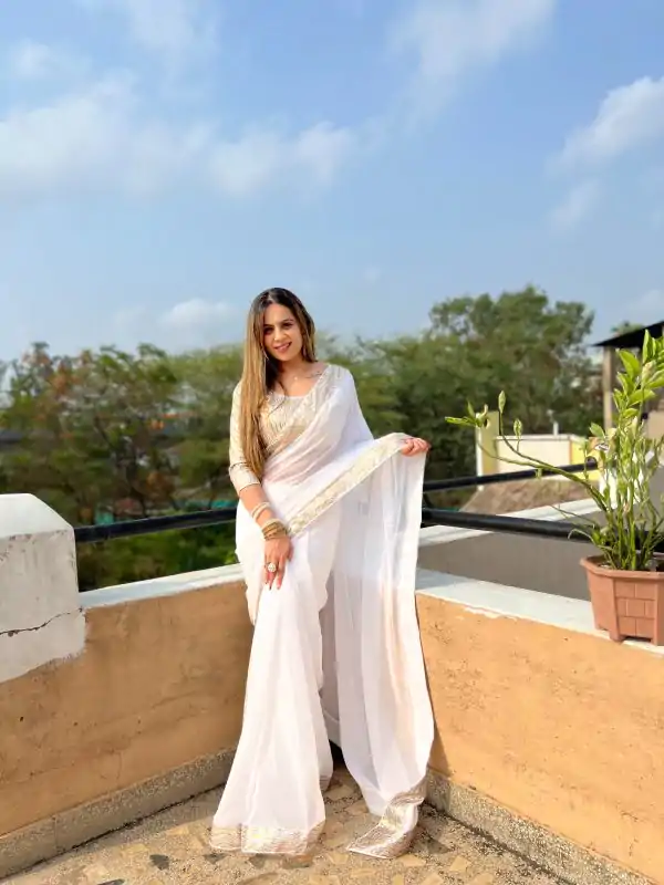 Wonderful White Color Georgette Sequence Work Lace With Peiping Saree