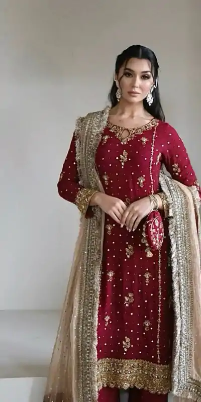 LG 1923 Red Color Faux Georgette With Sequence Handmade Moti Work Salwar Suit Casual, Wedding, Party, Festive, Events Etc.4-6 Working Days@ 2149/-only | Jump Suits, Casual Suits, Creative suits, Designer Suits, Palazzo Suits, Party Wear Suits, Patiala Suits, Salwar suit, Straight Suits