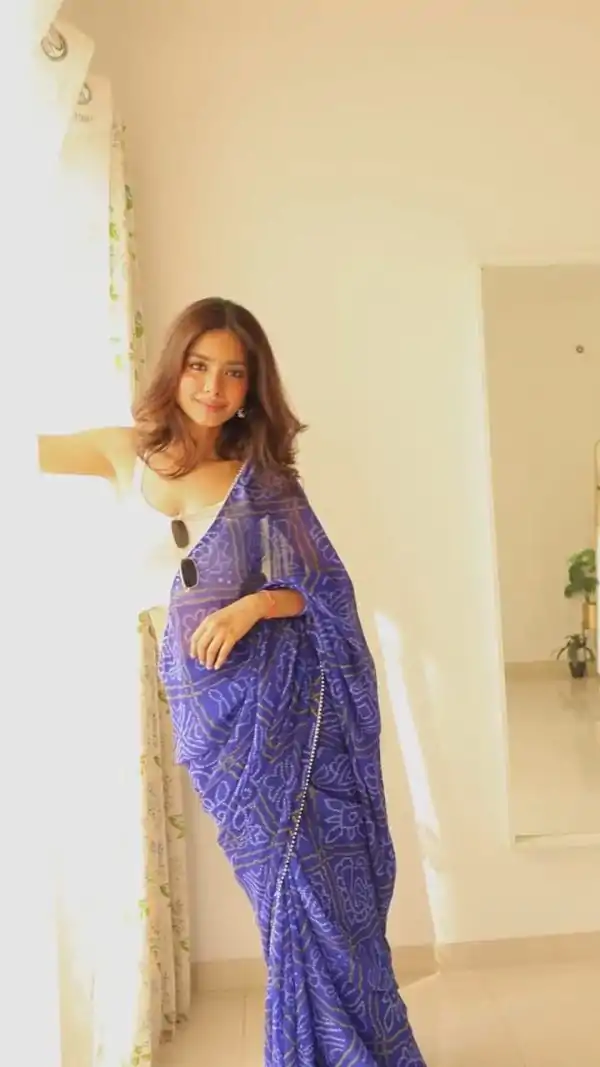 Aglow Blue Color Soft Georgette Silk Bandhani Design Saree