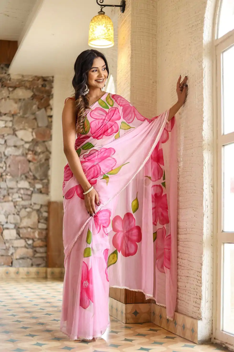 Aglow Pink Color Pure Soft Georgette Silk All Over Saree - Image 2