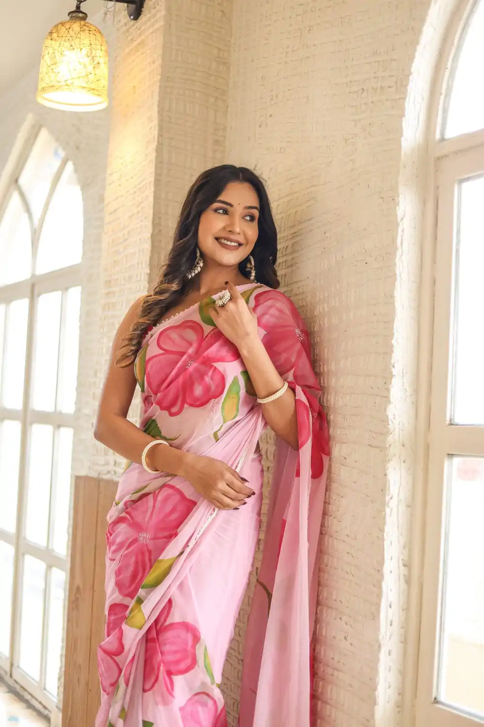Aglow Pink Color Pure Soft Georgette Silk All Over Saree - Image 4