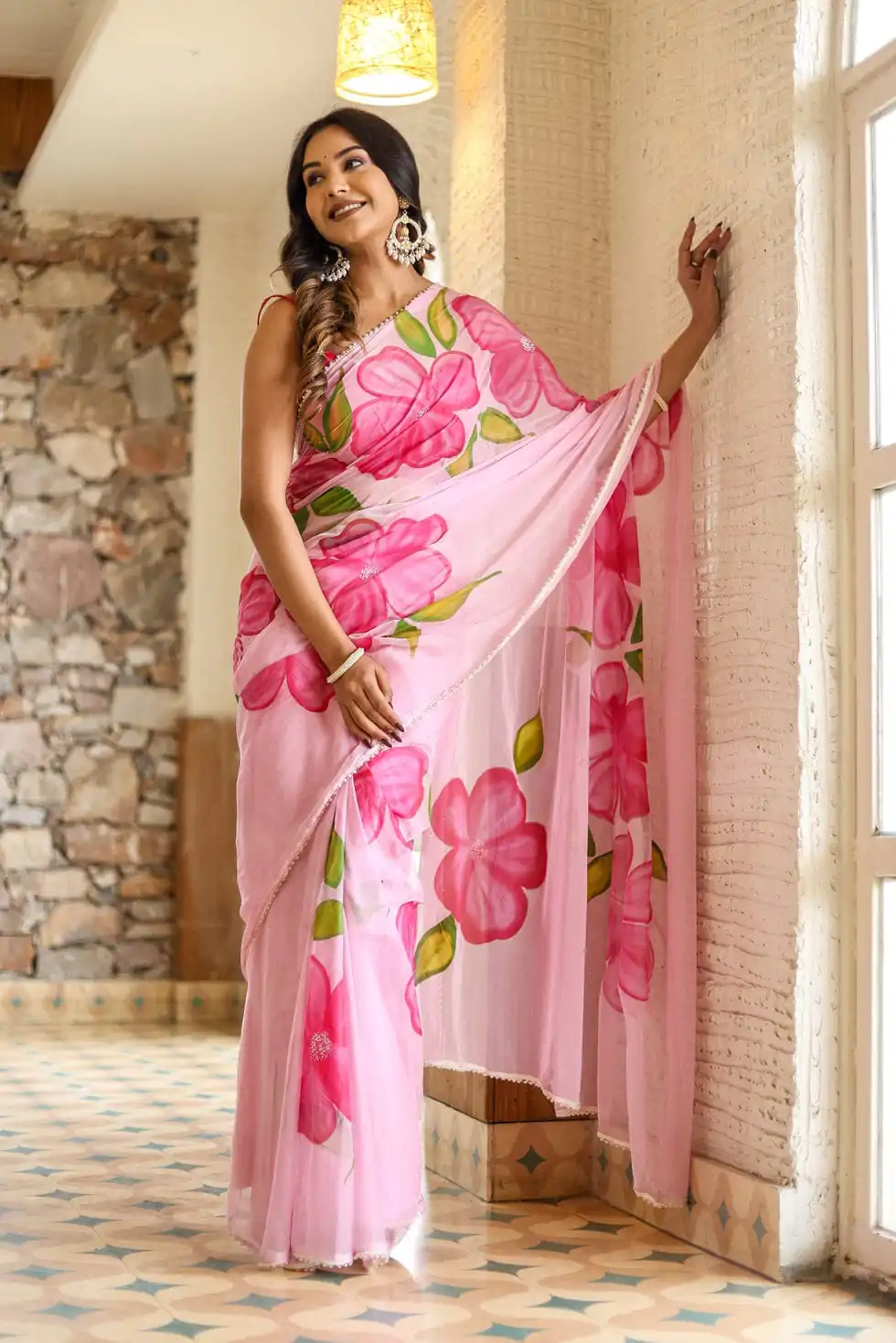 Aglow Pink Color Pure Soft Georgette Silk All Over Saree - Image 5