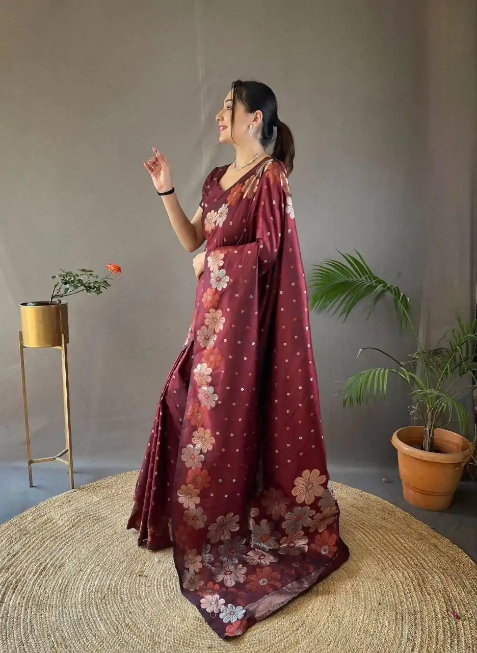 Aglow Red Color Soft Litchi Silk Kubera Pattu Saree - Image 2