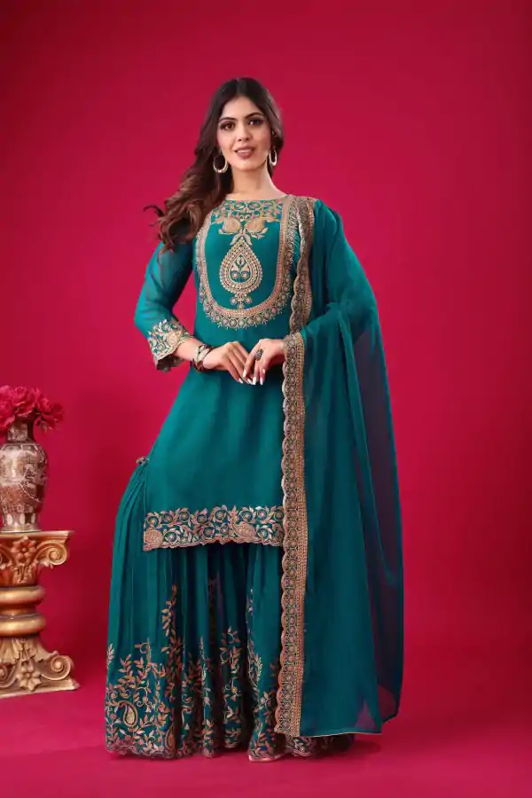 Amazing Blue Color Faux Georgette Embroidery Sequence Work Salwar Suit